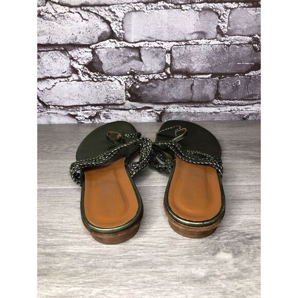 Via Spiga Metallic Green Leather Braided Flats Sandals Women’s Sz 8.5M US/39EU - Picture 4 of 16